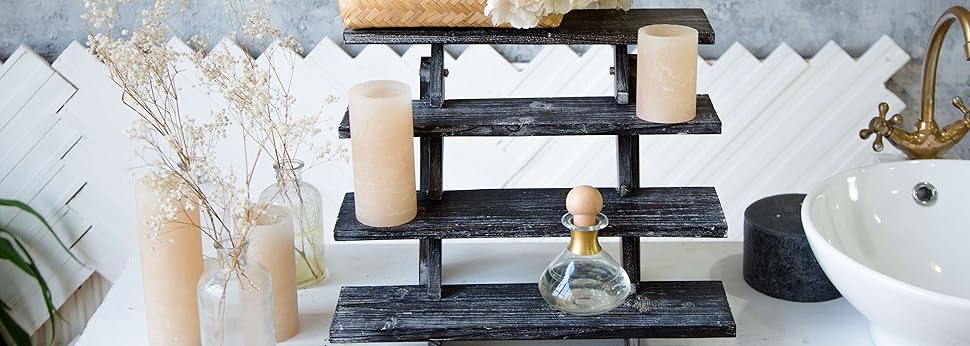 Hallops Rustic Cupcake Stand - Wooden Retail Table Display. Wood Cake Stand Display Table. Product, Food, Dessert, Pastry, Cookie, Merchandise, Market, Donut, Craft Show Tabletop Riser - Black
