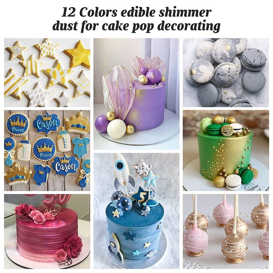 16 Color Luster Dust Edible Glitter Set for Drinks, Cakes Decorations, Painting, Edible Shimmer Glitter Dust for Drinks, 15 Luster Dust + Iridescent Prism Powder Edible Gllitter, Vegan