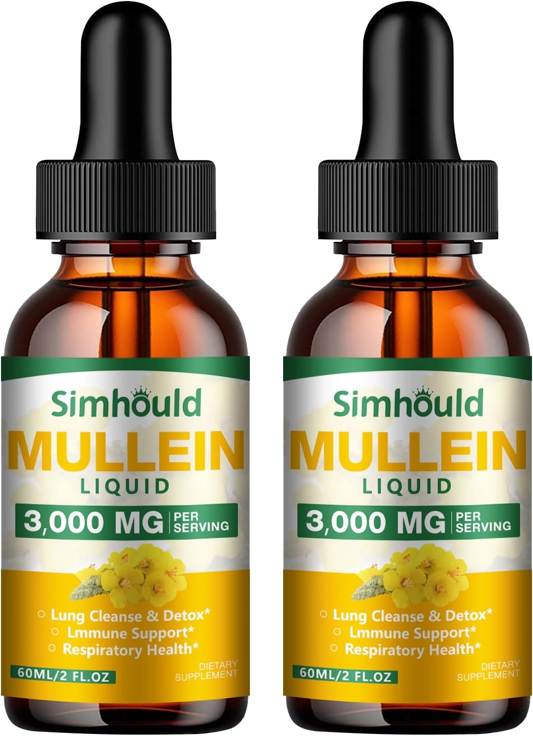 2 Pack Mullein Tincture - 3000mg Organic Mullein Leaf Extract for Lung Detoxification and Respiratory Lung Health, Natural Supplement, Digestive Support and Immune Booster, Vegetarian, 4 oz.
