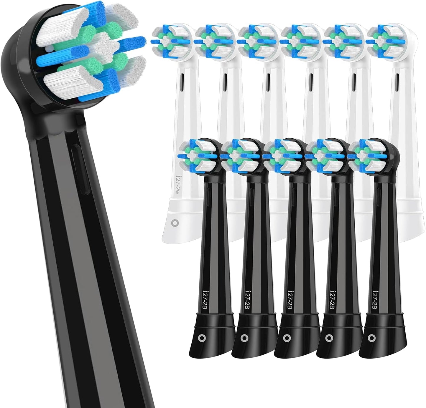 12 Pack iO Replacement Heads Compatible with Oral B iO, for Oral B iO 2/3/4/5/6/7/8/9/10 Series Electric Toothbrushes, Medium Softness for Protect Teeth and Gums, White/Black