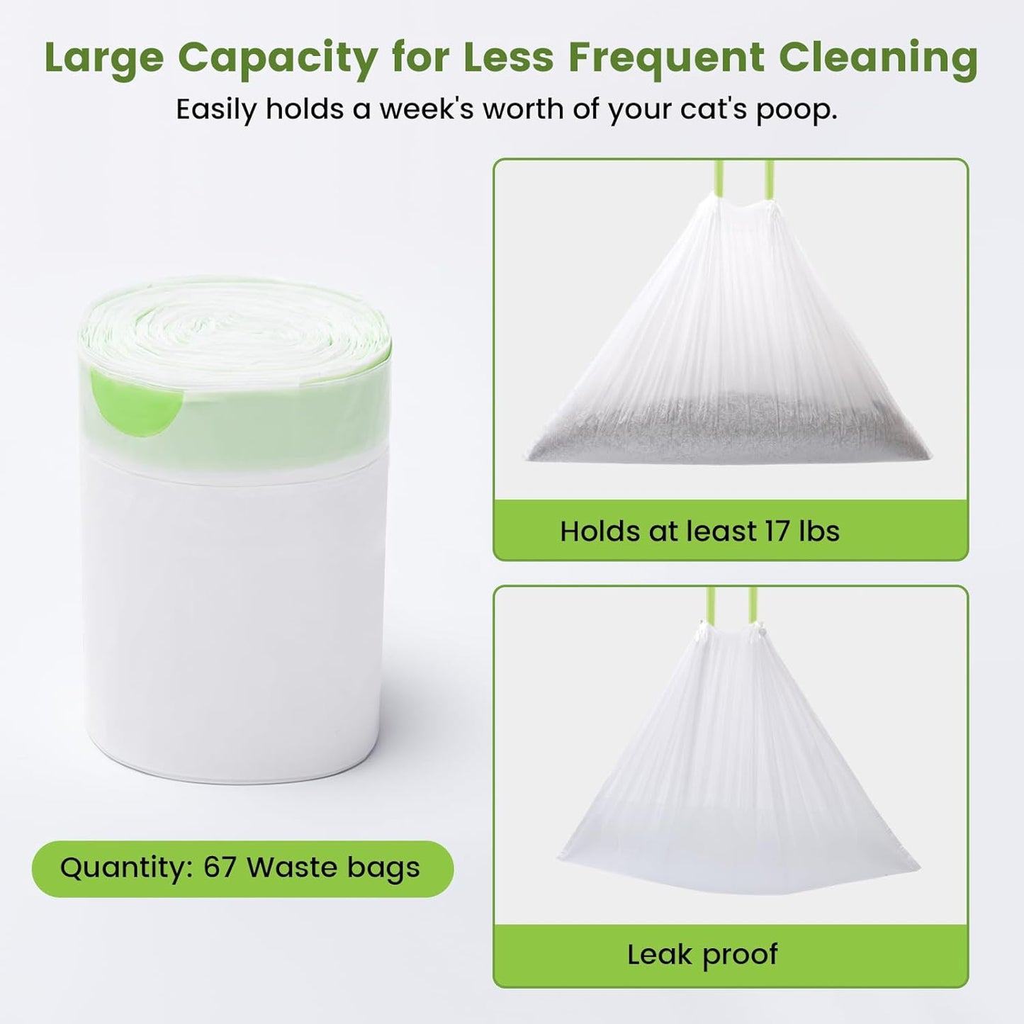 67 Count Cat Litter Bags for Pet Pura MAX Self-Cleaning Litter Box, Drawstring Kitty Liners for Automatic Waste Drawer Bin, Disposable Replacement Poop Trash Bag, Durable Leak-proof - 21 * 15.7 "