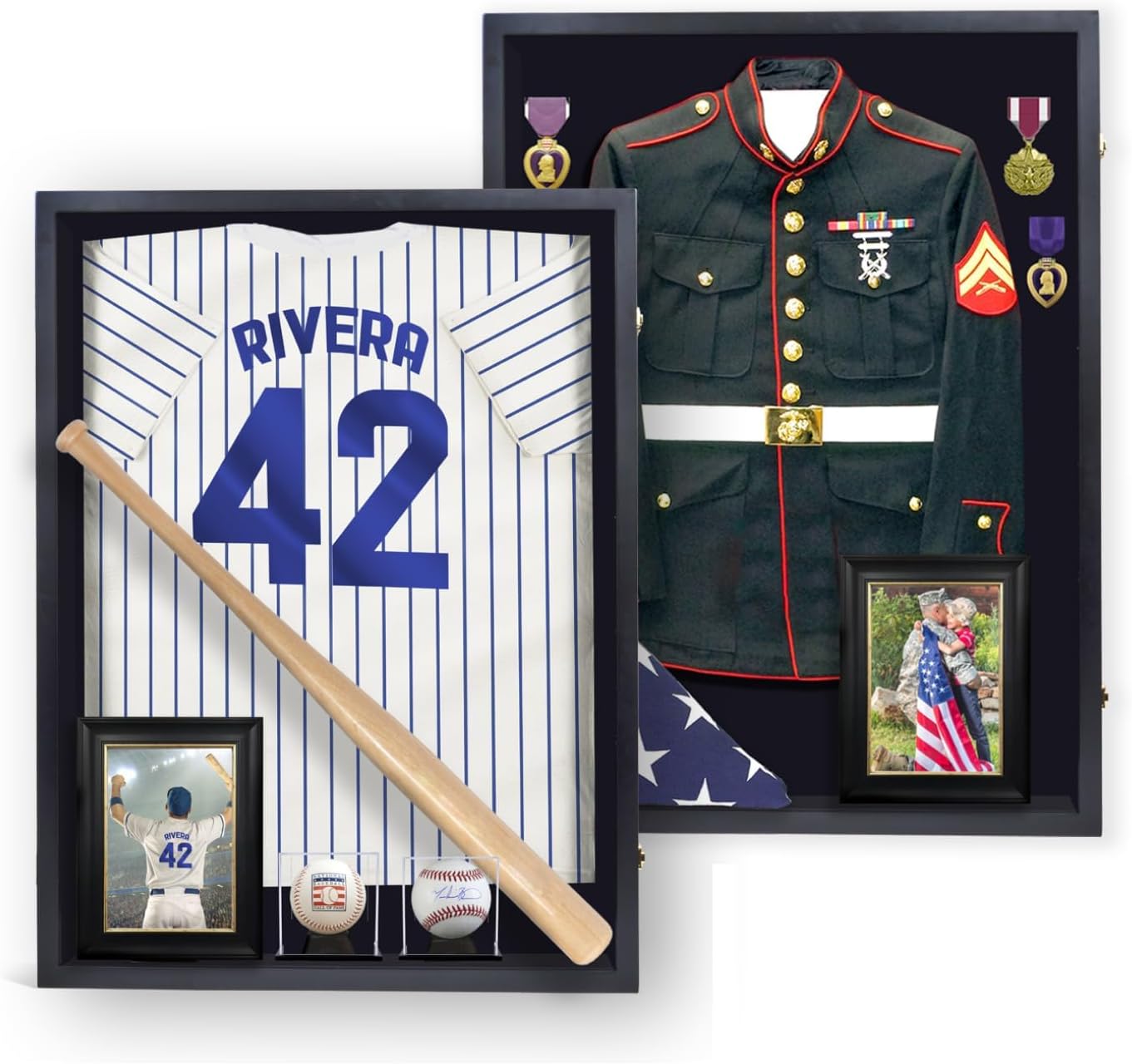 Flybold Shadow Box Frame for Military Uniform, Wedding Dress, or Jersey - Display Case with 92% Clear View, UV Protection, Velvet Lining, and Anti-Theft Locks - 36x27in Black Jersey Frame Display Case