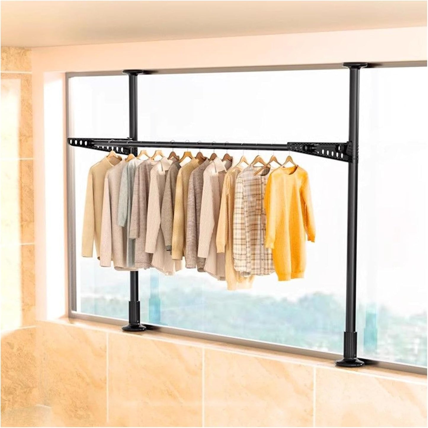 Clothes Drying Rack for Laundry, Folding and Collapsible Window Wall Mount Clothing Hanger Laundry Dryer, Space Saving Hanging Organizer for Balcony, Bathroom