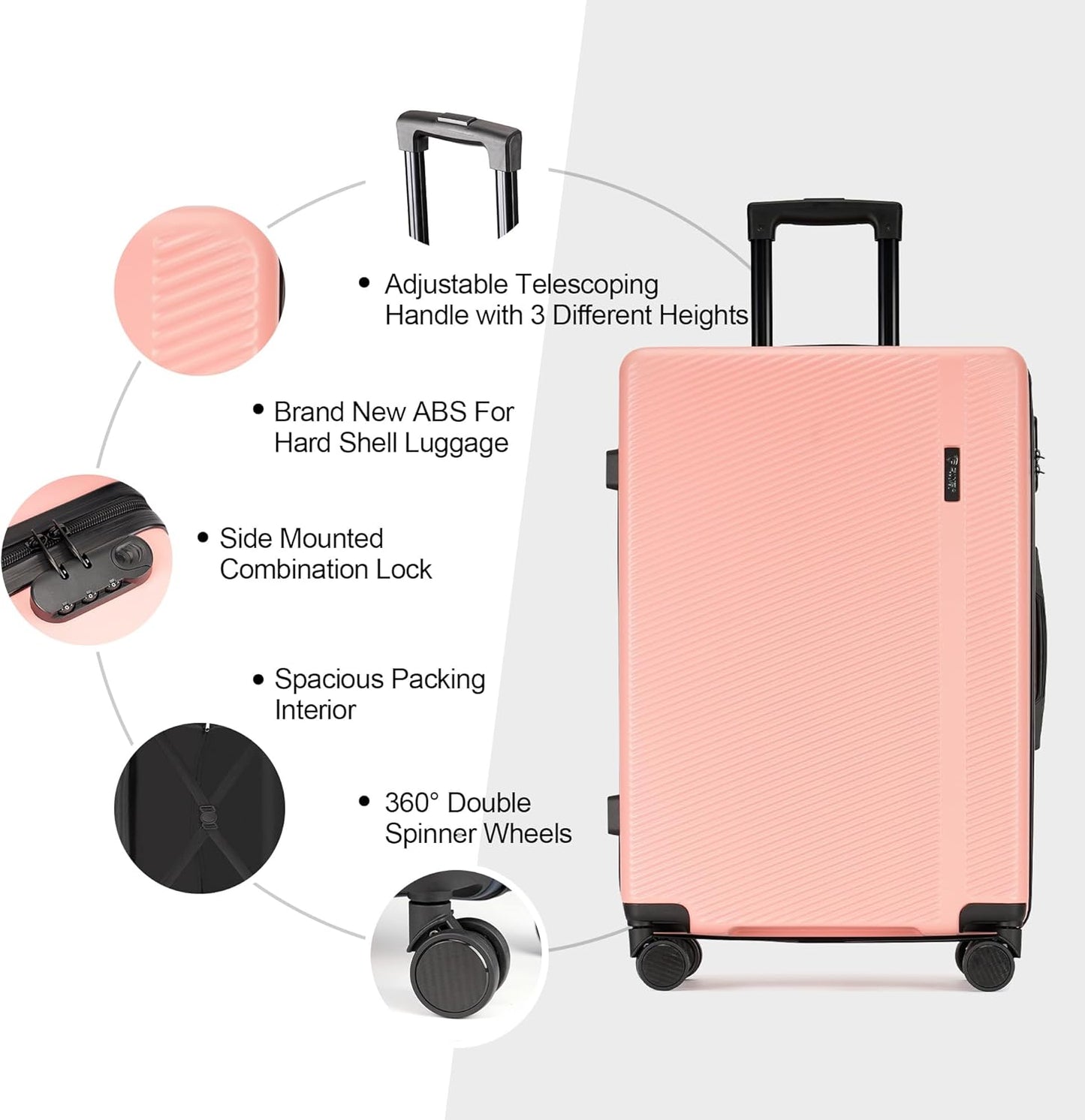 GinzaTravel 3 Piece Luggage Sets with Spinner Wheels,Hard Suitcases with Wheels,Travel Luggage,Red, Pink, OD-Z2020