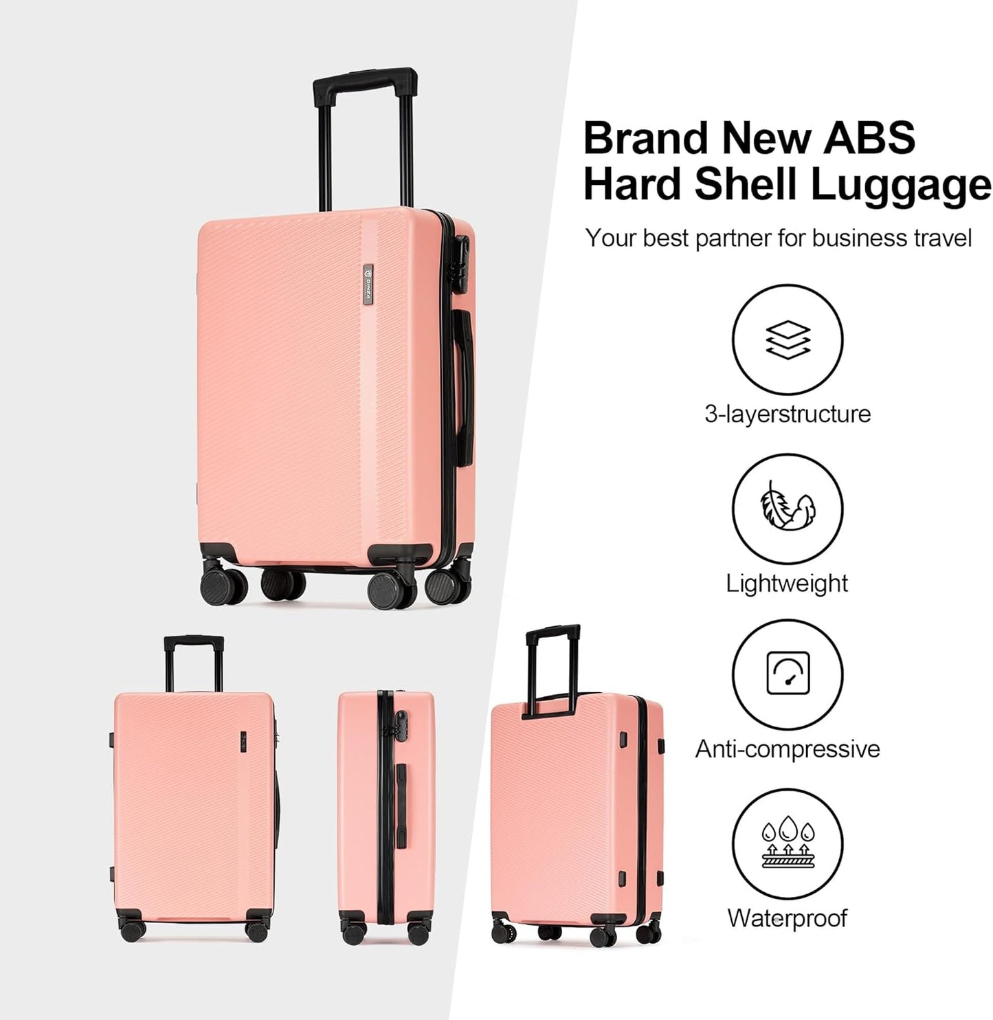 GinzaTravel 3 Piece Luggage Sets with Spinner Wheels,Hard Suitcases with Wheels,Travel Luggage,Red, Pink, OD-Z2020