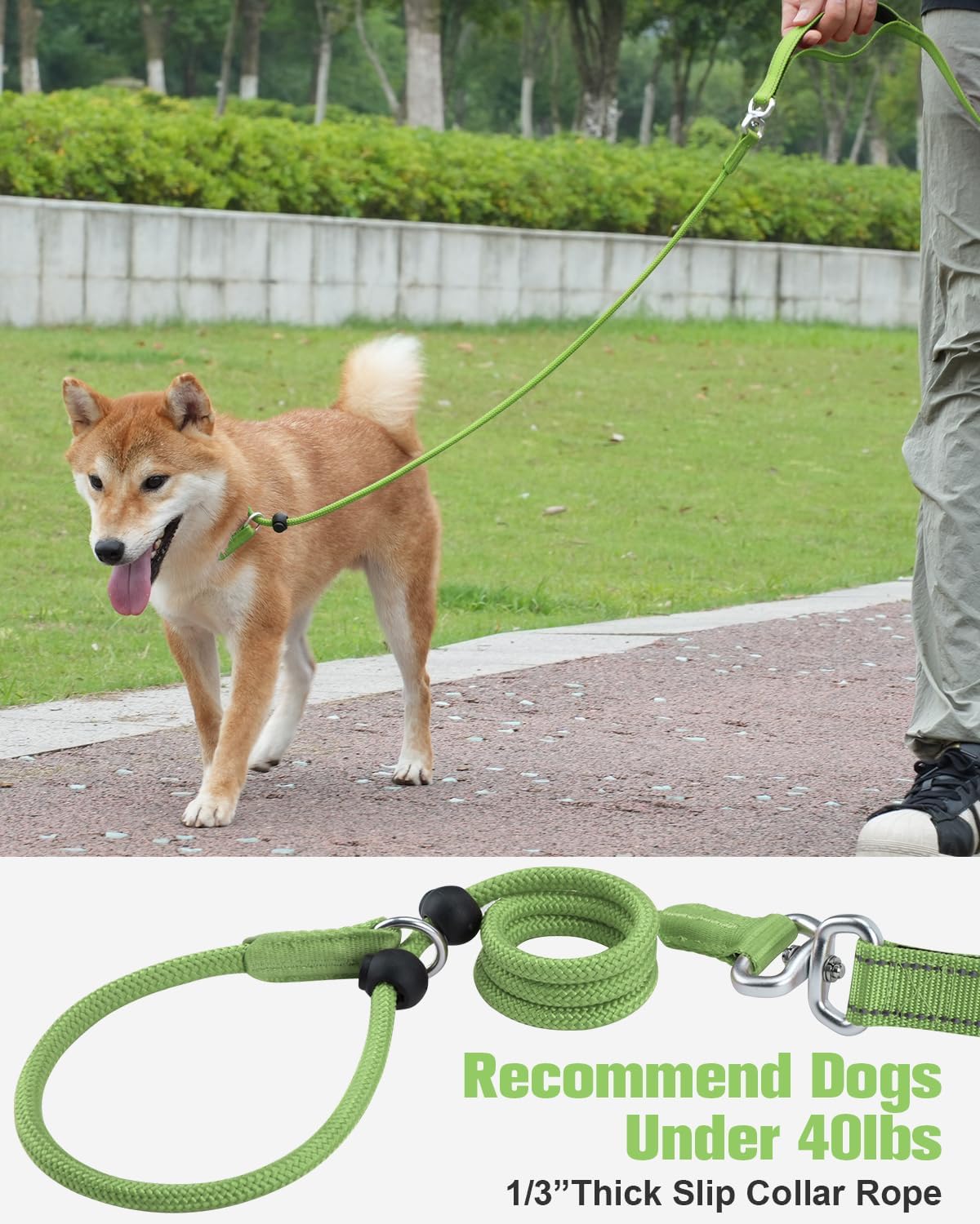 Aiyuda Tangle-Free Slip Lead for Dogs with Padded Traffic Handle, Reflective Dog Training Leash, 6ft Dog Leads for Walking, Double Handle Leash for Puppy, Small, Medium Dogs Under 40 LBS, Green