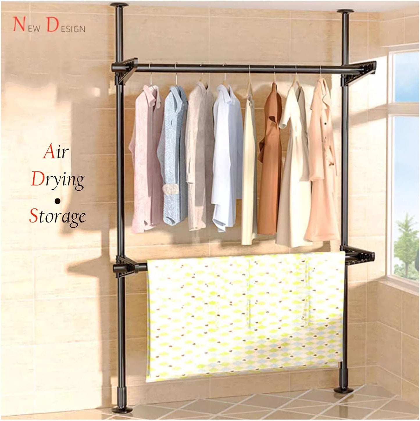 Clothes Drying Rack for Laundry, Folding and Collapsible Window Wall Mount Clothing Hanger Laundry Dryer, Space Saving Hanging Organizer for Balcony, Bathroom