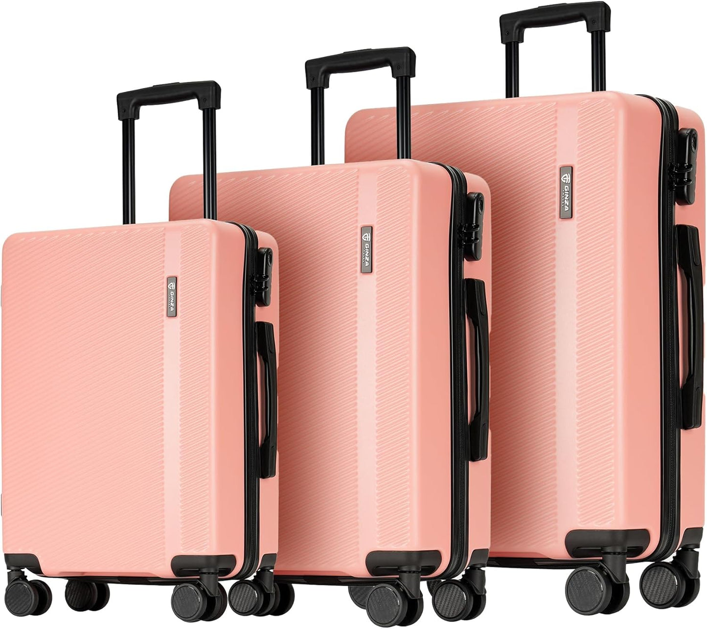 GinzaTravel 3 Piece Luggage Sets with Spinner Wheels,Hard Suitcases with Wheels,Travel Luggage,Red, Pink, OD-Z2020
