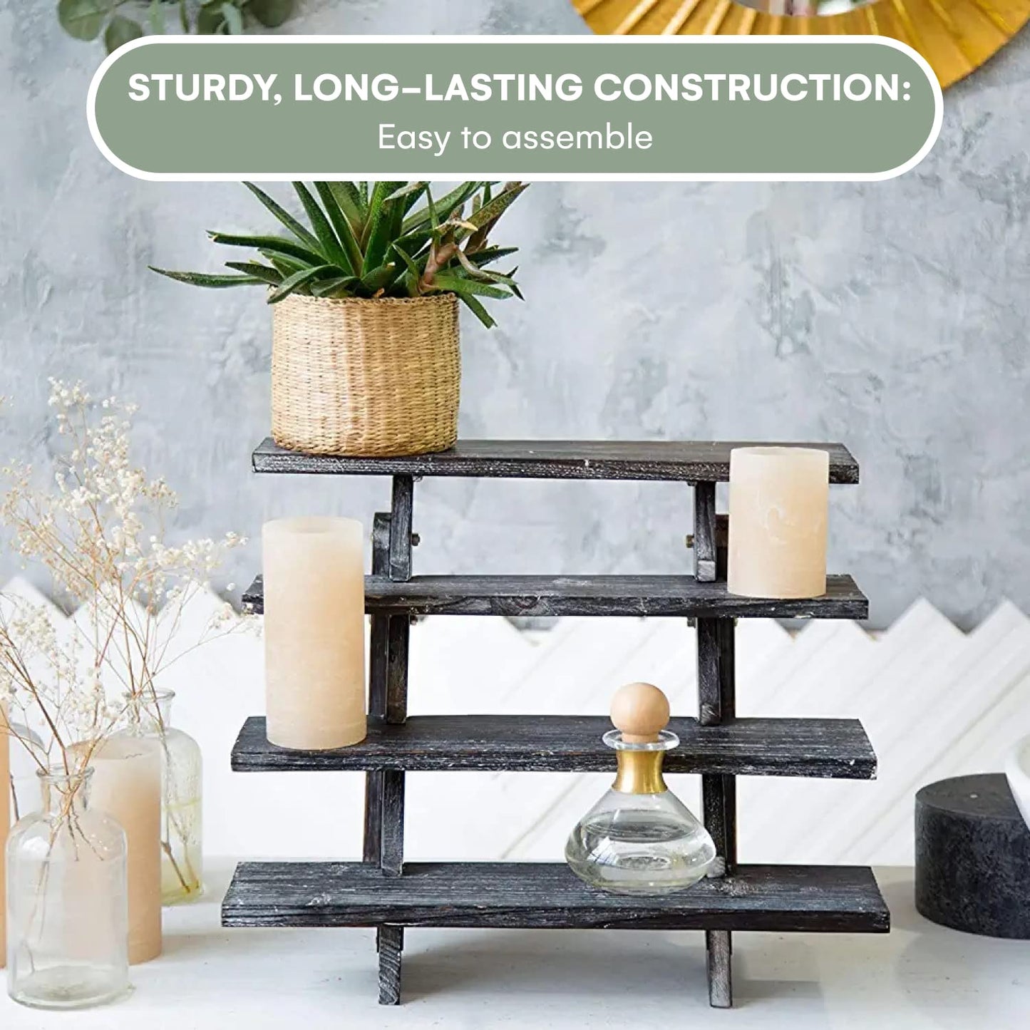 Hallops Rustic Cupcake Stand - Wooden Retail Table Display. Wood Cake Stand Display Table. Product, Food, Dessert, Pastry, Cookie, Merchandise, Market, Donut, Craft Show Tabletop Riser - Black