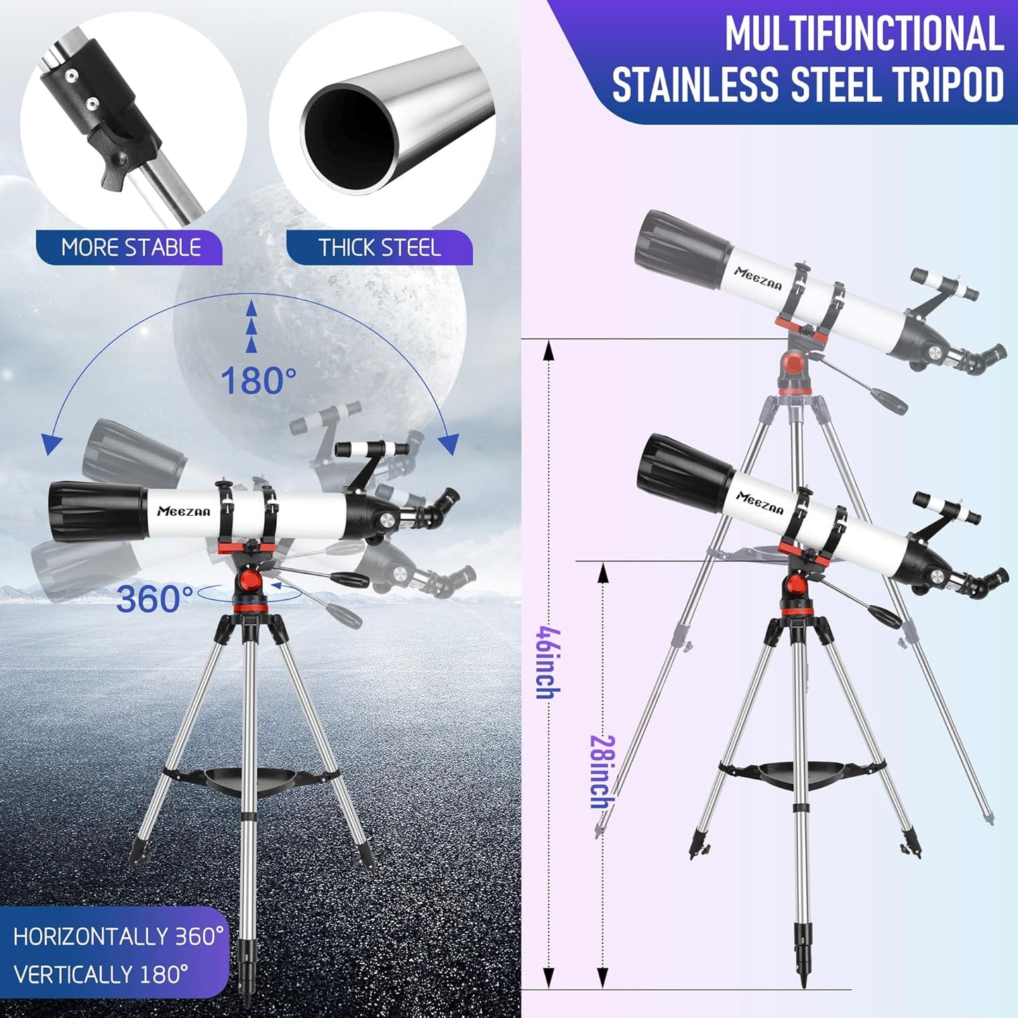 MEEZAA Telescope, Telescope for Adults High Powered Professional, 90mm Aperture 800mm Refractor Telescope for Astronomy Beginners Fully Multi-Coated with AZ Mount Tripod & Phone Adapter & Carry Bag