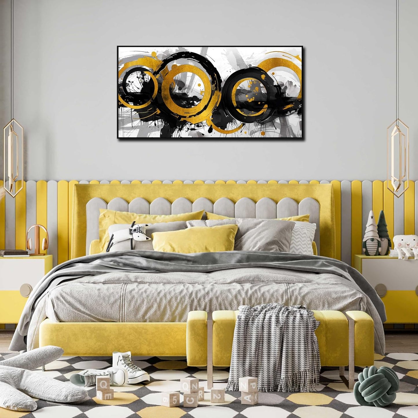 Abstract Canvas Wall-Art for Living Room - Abstract Wall Decor for Bedroom with Black Wooden Frames Size 24"x 48"