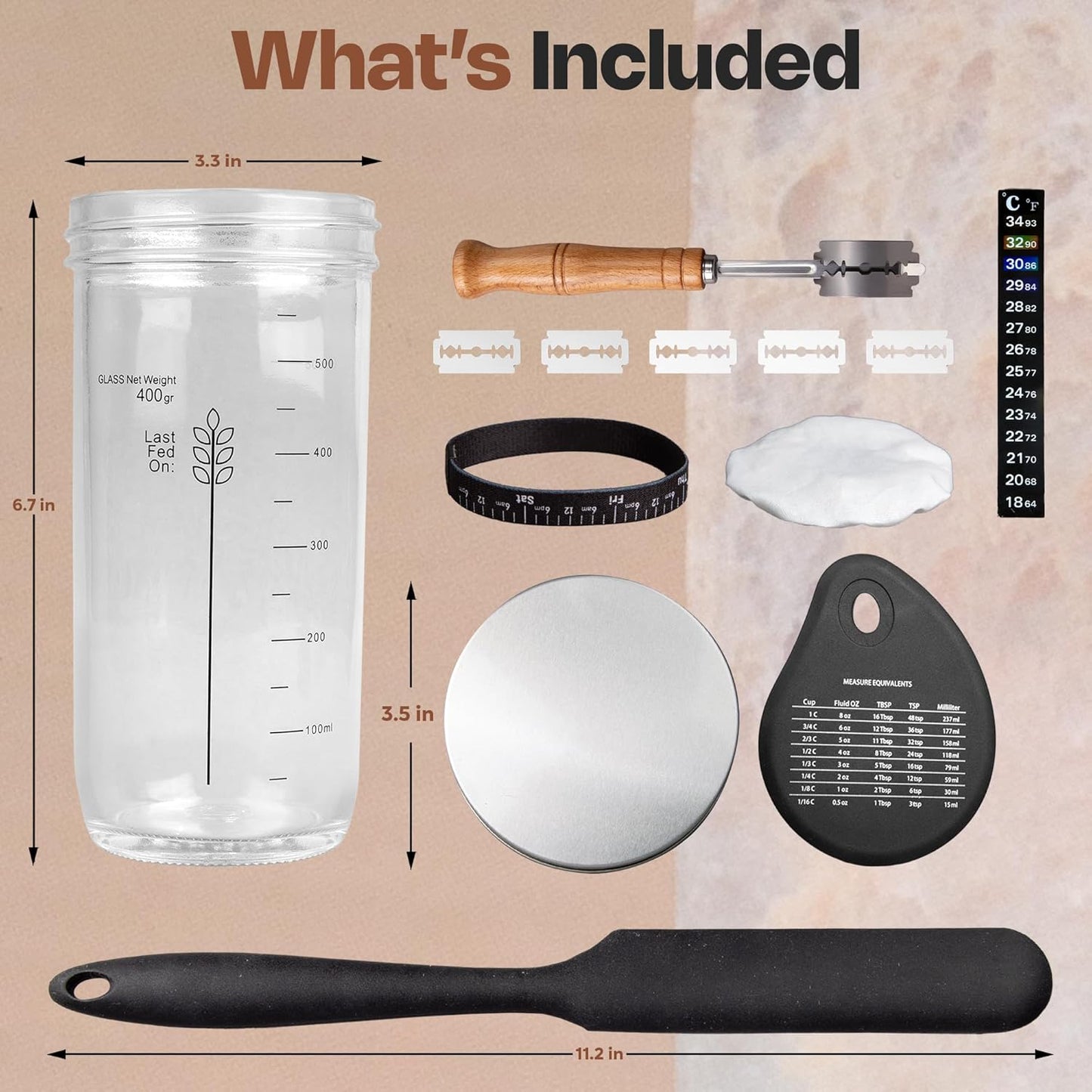 Sourdough Starter Kit - Easy to Use & Clean Sourdough Starter Jar, BPA-Free & Reusable Sourdough Jar, Sourdough Starter Jar Glass with Aluminum Lid - Sourdough Bread Starter Kit