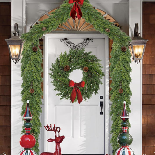 6 FT Cedar Garland - Artificial Christmas Garland with Pine Cones Berry for Christmas Decorations Holiday Seasonal Outdoor Indoor Home Decor
