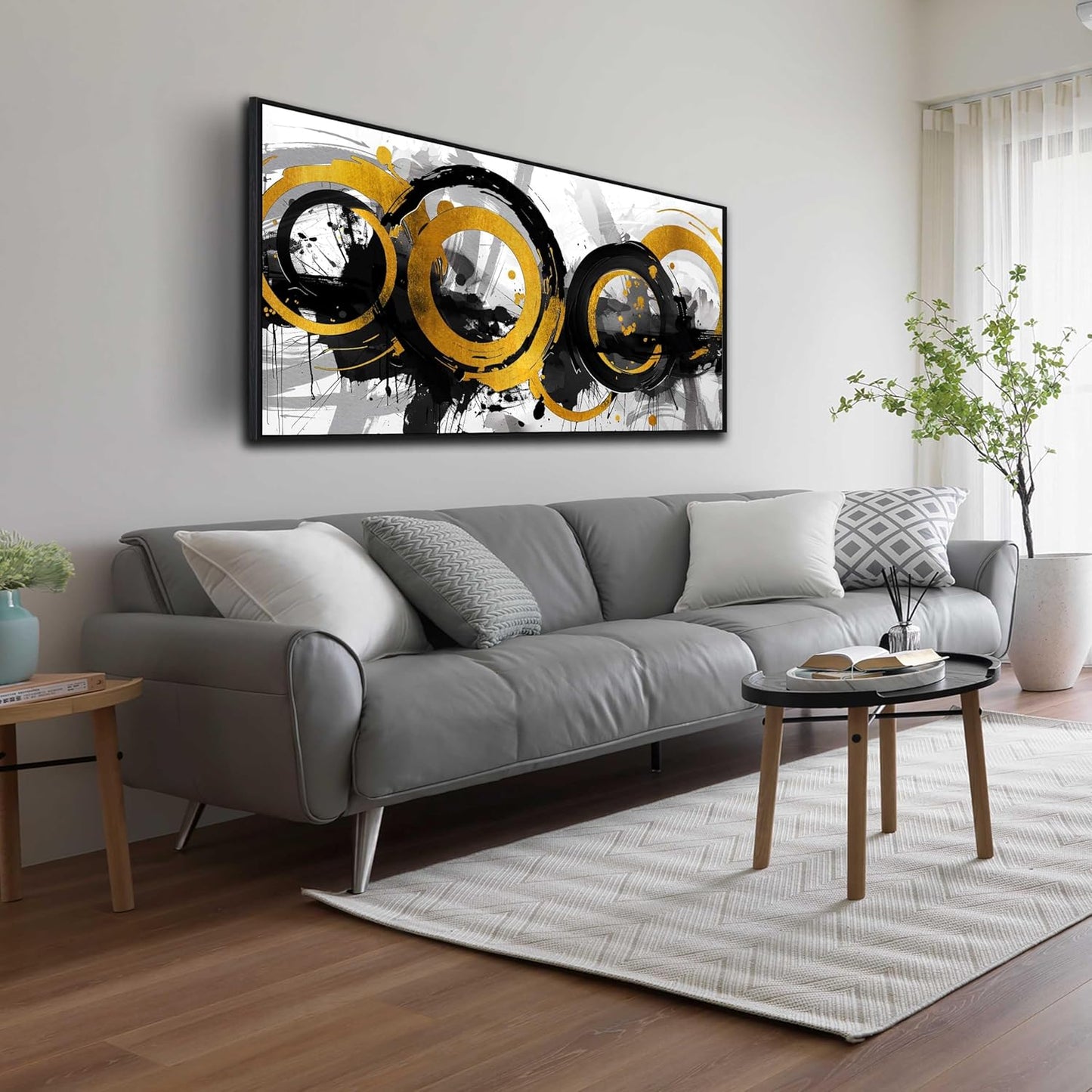 Abstract Canvas Wall-Art for Living Room - Abstract Wall Decor for Bedroom with Black Wooden Frames Size 24"x 48"