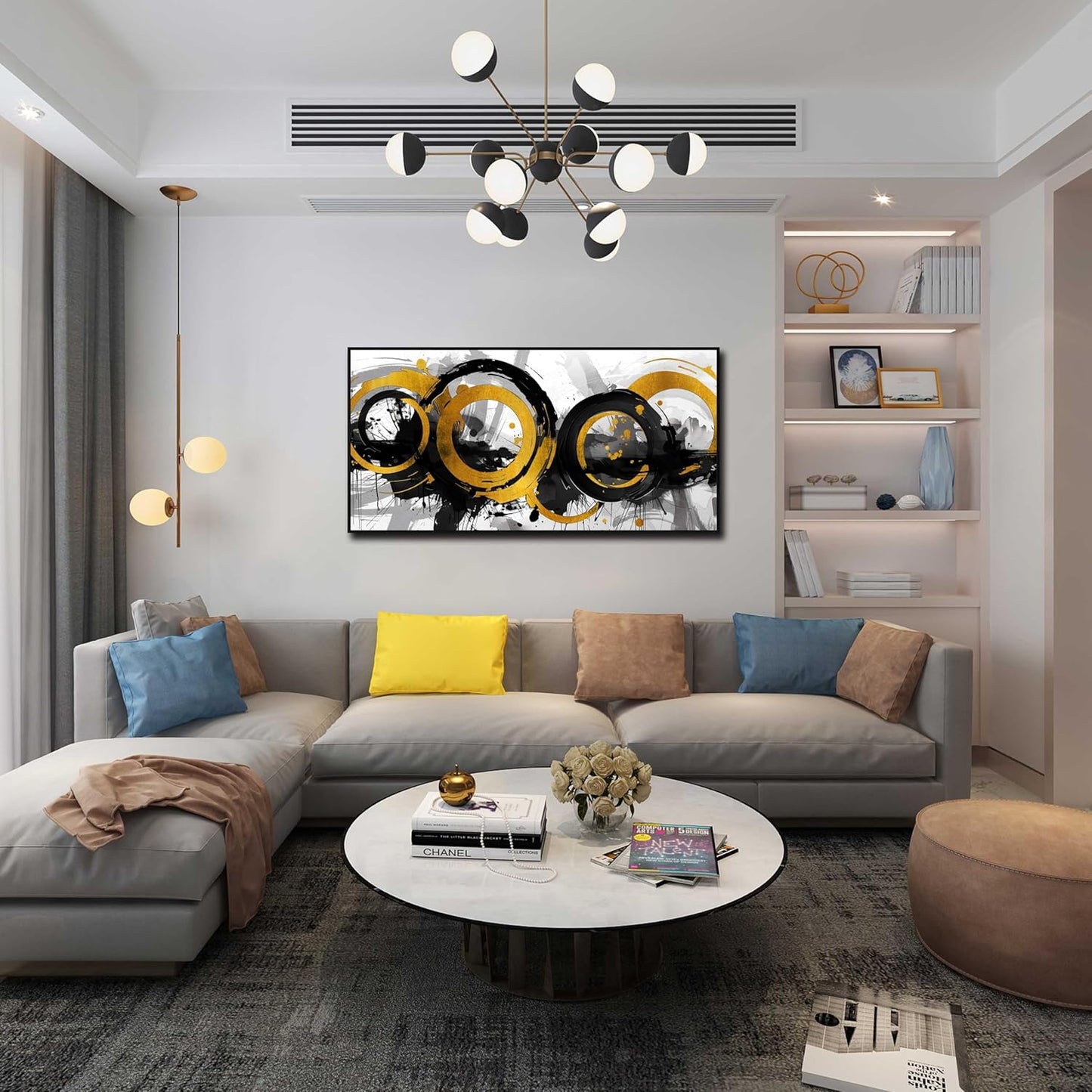 Abstract Canvas Wall-Art for Living Room - Abstract Wall Decor for Bedroom with Black Wooden Frames Size 24"x 48"