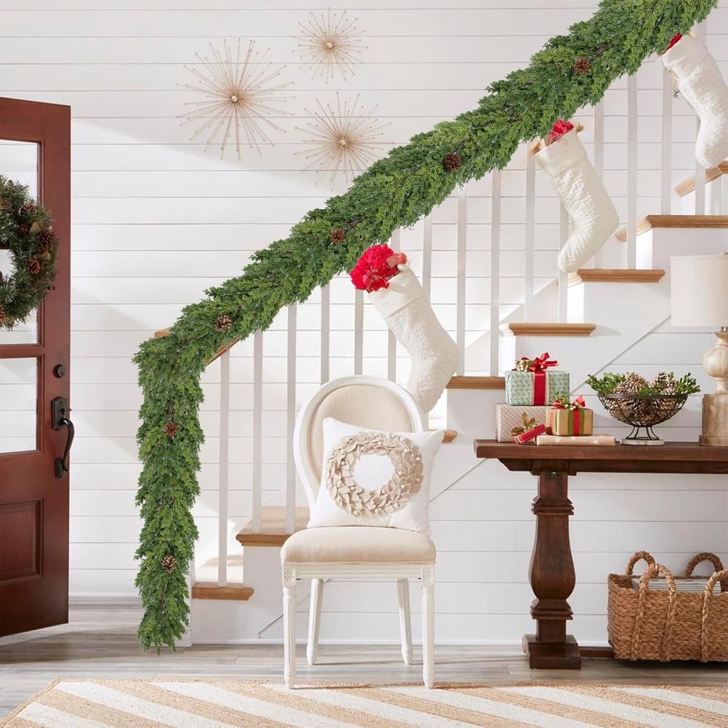 6 FT Cedar Garland - Artificial Christmas Garland with Pine Cones Berry for Christmas Decorations Holiday Seasonal Outdoor Indoor Home Decor