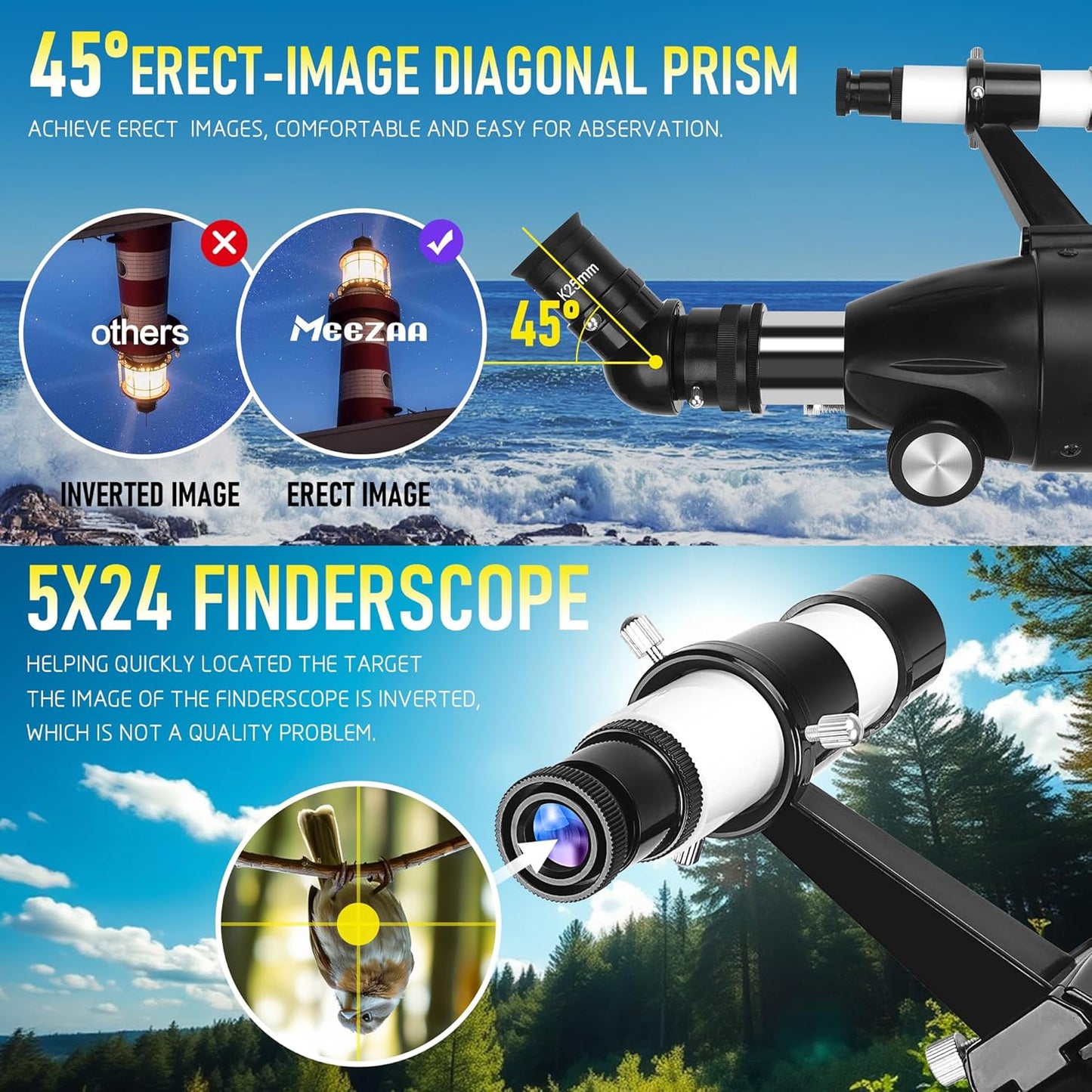 MEEZAA Telescope, Telescope for Adults High Powered Professional, 90mm Aperture 800mm Refractor Telescope for Astronomy Beginners Fully Multi-Coated with AZ Mount Tripod & Phone Adapter & Carry Bag