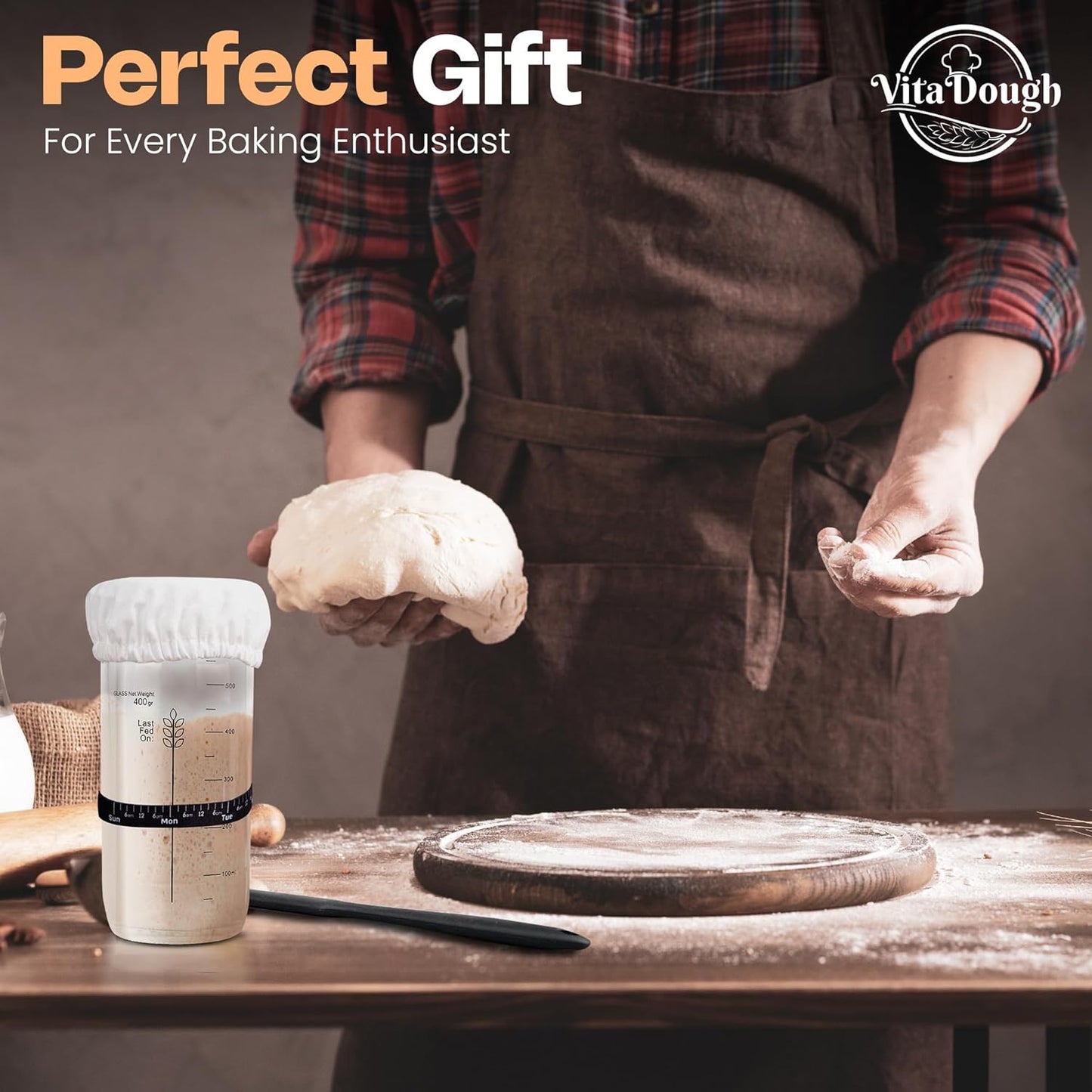 Sourdough Starter Kit - Easy to Use & Clean Sourdough Starter Jar, BPA-Free & Reusable Sourdough Jar, Sourdough Starter Jar Glass with Aluminum Lid - Sourdough Bread Starter Kit