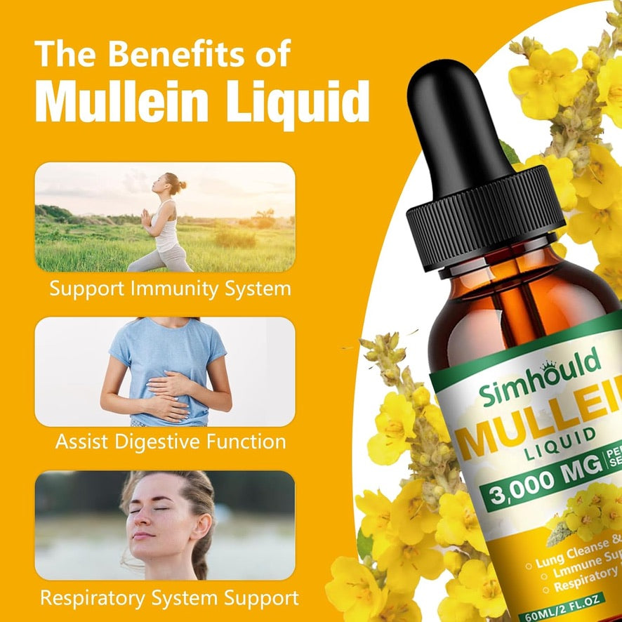 2 Pack Mullein Tincture - 3000mg Organic Mullein Leaf Extract for Lung Detoxification and Respiratory Lung Health, Natural Supplement, Digestive Support and Immune Booster, Vegetarian, 4 oz.