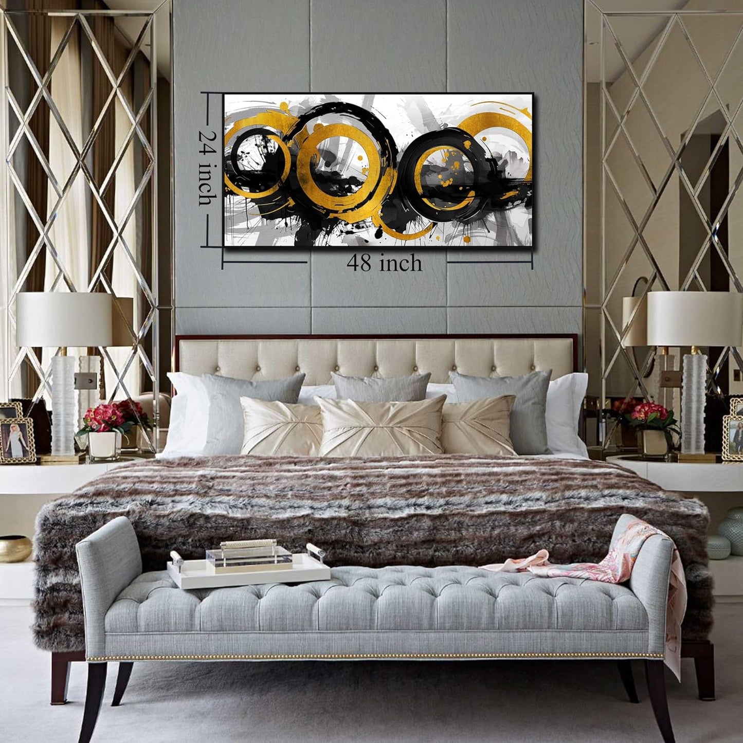 Abstract Canvas Wall-Art for Living Room - Abstract Wall Decor for Bedroom with Black Wooden Frames Size 24"x 48"