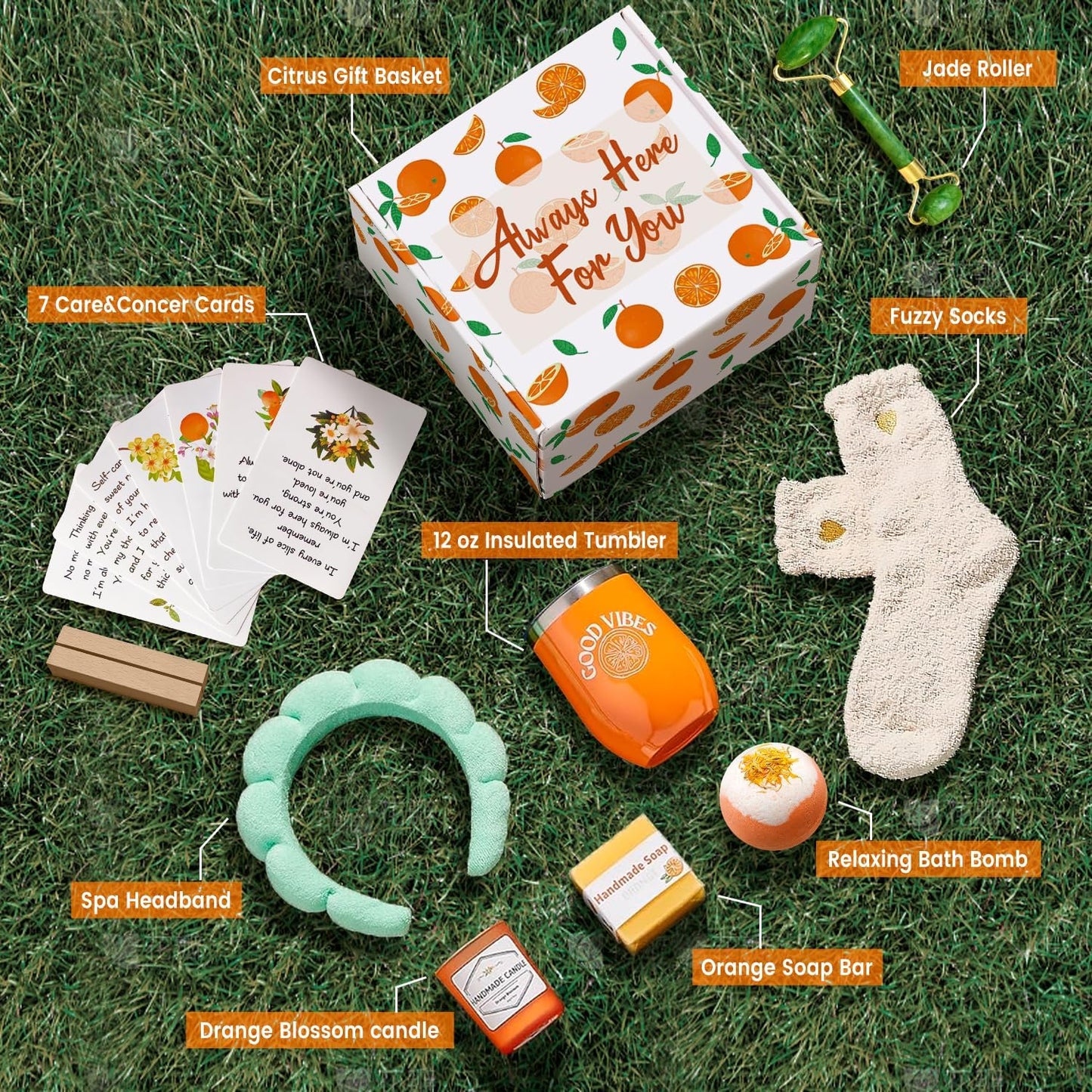 CORALMEE Care Package for Women - Get Well Gifts with Orange Fruit Themed, Thinking of You Gifts with Care & Concern Card Set, Perfect Self Care Gifts for Her, Mom, Sister, Girlfriend, Coworker, Wife