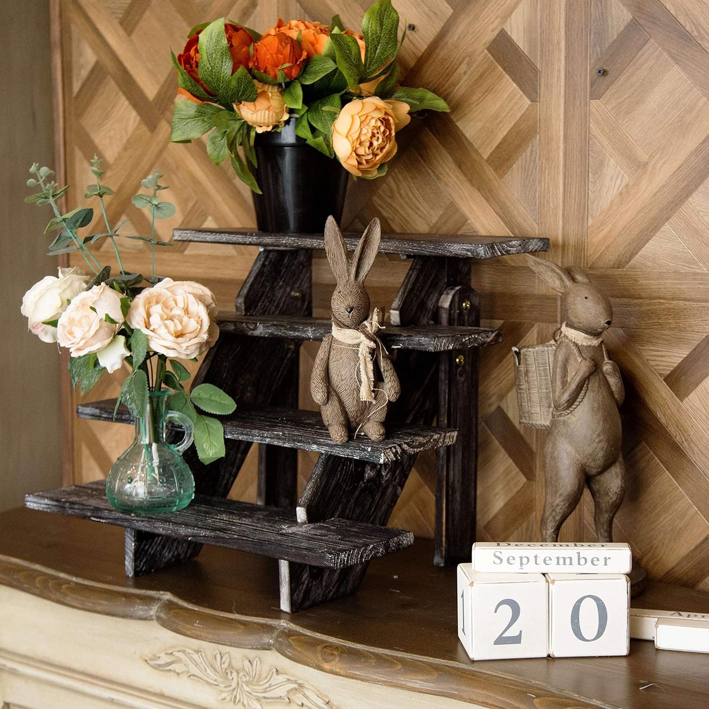 Hallops Rustic Cupcake Stand - Wooden Retail Table Display. Wood Cake Stand Display Table. Product, Food, Dessert, Pastry, Cookie, Merchandise, Market, Donut, Craft Show Tabletop Riser - Black