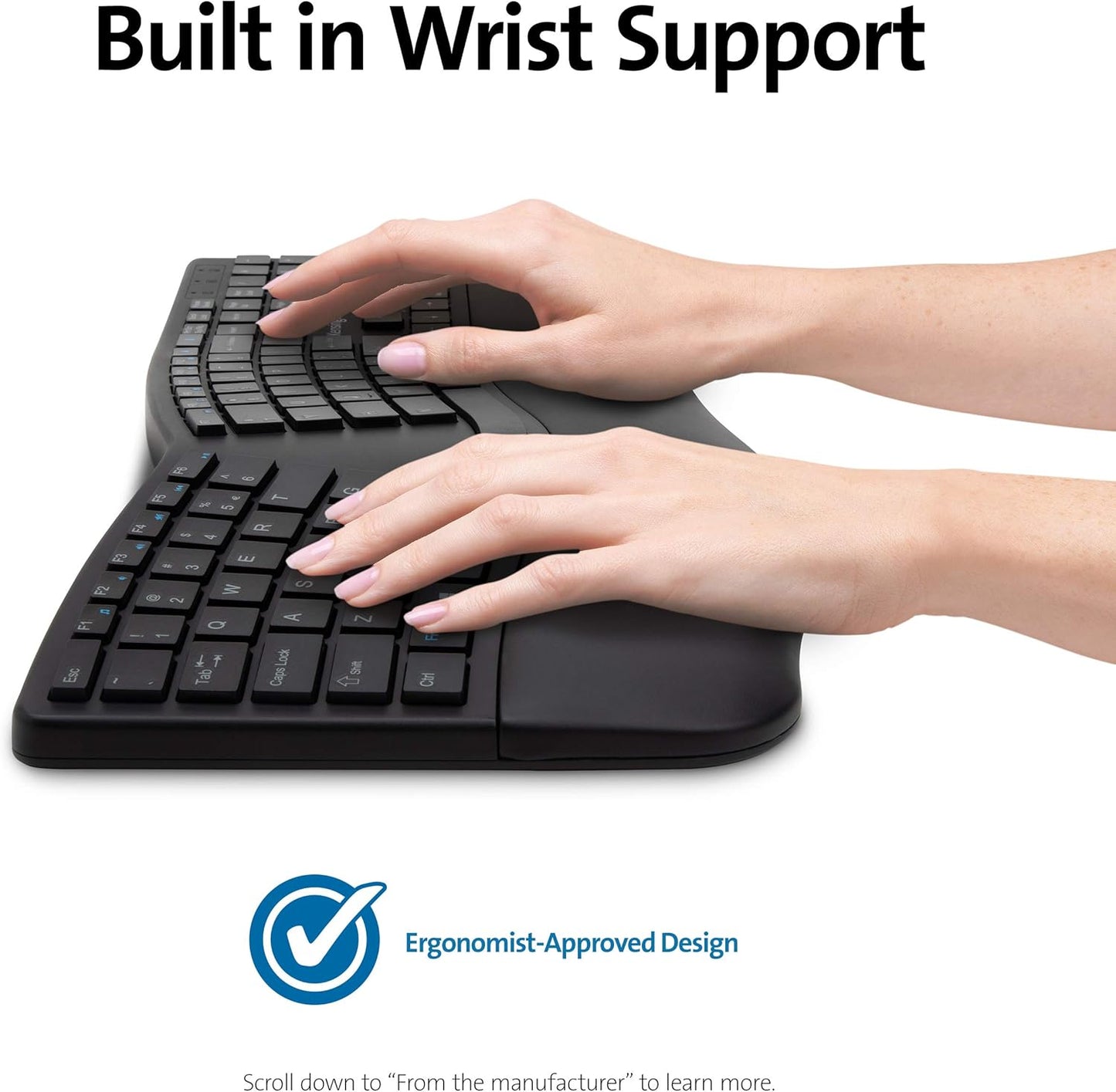 Kensington Pro Fit Ergonomic Wireless Keyboard, Bluetooth - Black (K75401US)