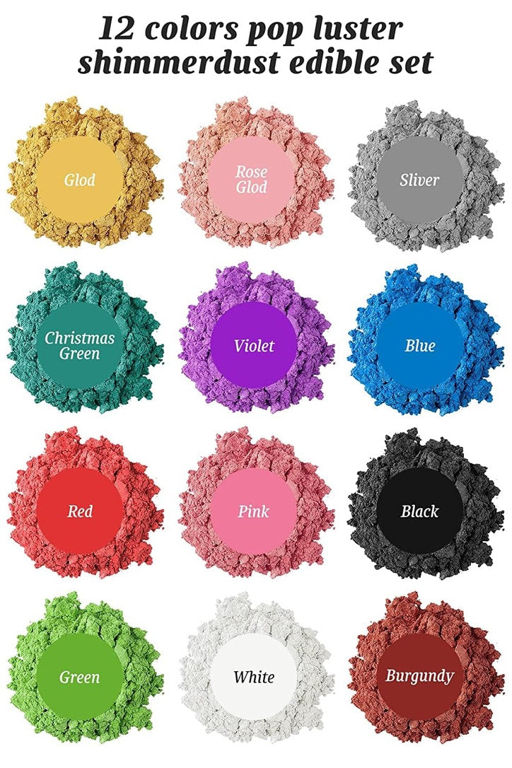 16 Color Luster Dust Edible Glitter Set for Drinks, Cakes Decorations, Painting, Edible Shimmer Glitter Dust for Drinks, 15 Luster Dust + Iridescent Prism Powder Edible Gllitter, Vegan