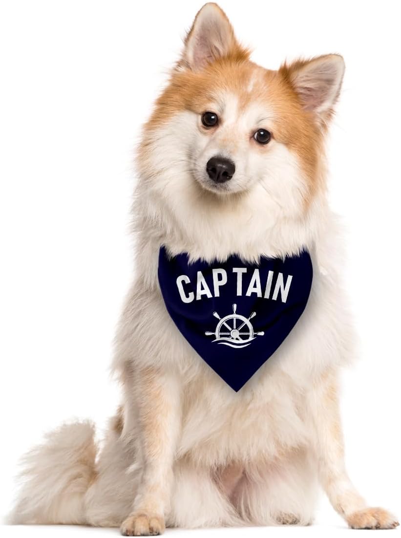 Captain Dog Bandana, Dark Blue Dog Bandana, Summer Bandanas for Dogs, Funny Dog Bandana, Dog Bandana for Small Medium Large Dogs, Pet Dog Triangle Scarf, Dog Scarf Accessories (D12)