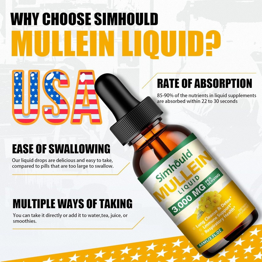 2 Pack Mullein Tincture - 3000mg Organic Mullein Leaf Extract for Lung Detoxification and Respiratory Lung Health, Natural Supplement, Digestive Support and Immune Booster, Vegetarian, 4 oz.