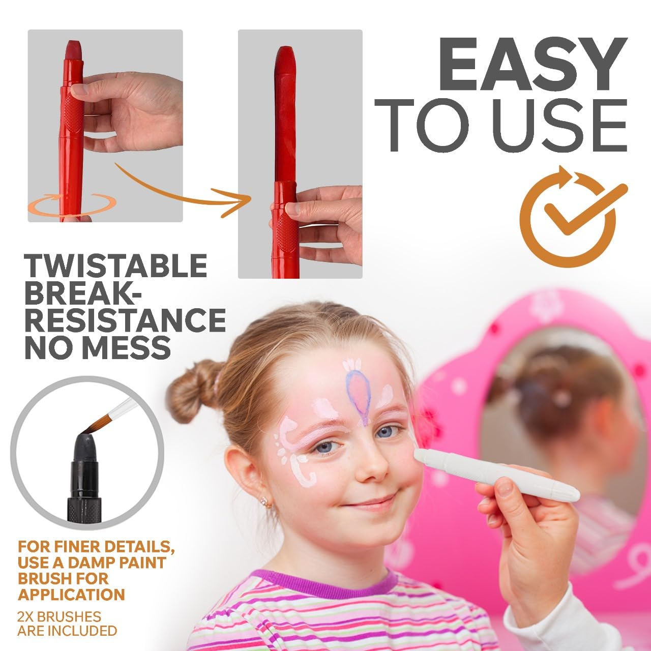 Mosaiz Face Paint Kits for Kids, 18 Colors Water Based Face Paint Kit, Twistable and Washable Paint Sticks for Festival, Birthday, Purim, Halloween, Cosplay Makeup and Body Paints for Adults