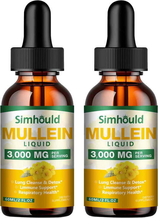 2 Pack Mullein Tincture - 3000mg Organic Mullein Leaf Extract for Lung Detoxification and Respiratory Lung Health, Natural Supplement, Digestive Support and Immune Booster, Vegetarian, 4 oz.