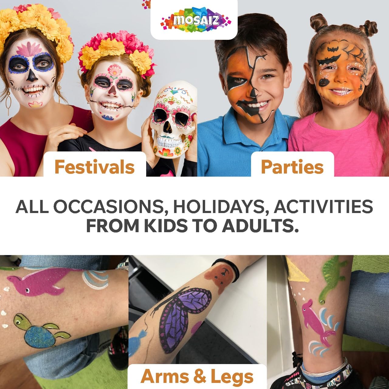 Mosaiz Face Paint Kits for Kids, 18 Colors Water Based Face Paint Kit, Twistable and Washable Paint Sticks for Festival, Birthday, Purim, Halloween, Cosplay Makeup and Body Paints for Adults