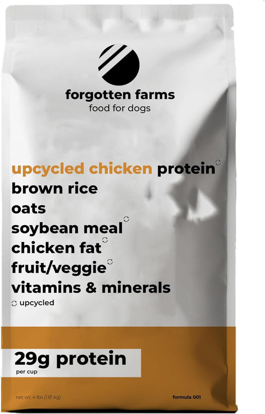 Forgotten Farms Dog Food, Upcycled Chicken Protein and Ancient Grains, 29g Protein, 4 lb Bag