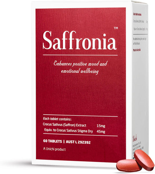 Unichi Saffron Supplement for Mood Balance Support, Stress Reduction and Deep Sleep Improvement, 60 Tablets