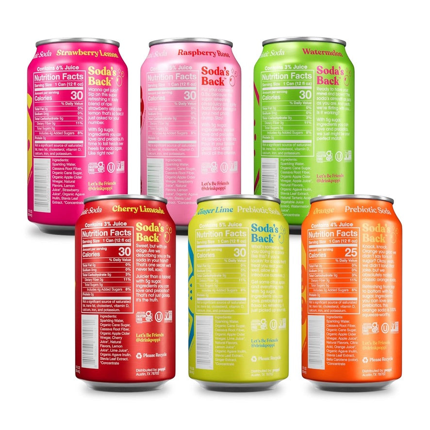 Poppi Sparkling Prebiotic Soda Beverage with Apple Cider Vinegar, Seltzer Water and Fruit Juice, Fun Favorites Variety Pack, 12 Fl Oz, Pack of 12, Packaging May Vary
