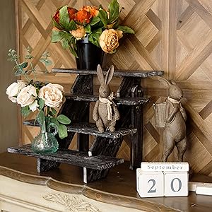 Hallops Rustic Cupcake Stand - Wooden Retail Table Display. Wood Cake Stand Display Table. Product, Food, Dessert, Pastry, Cookie, Merchandise, Market, Donut, Craft Show Tabletop Riser - Black