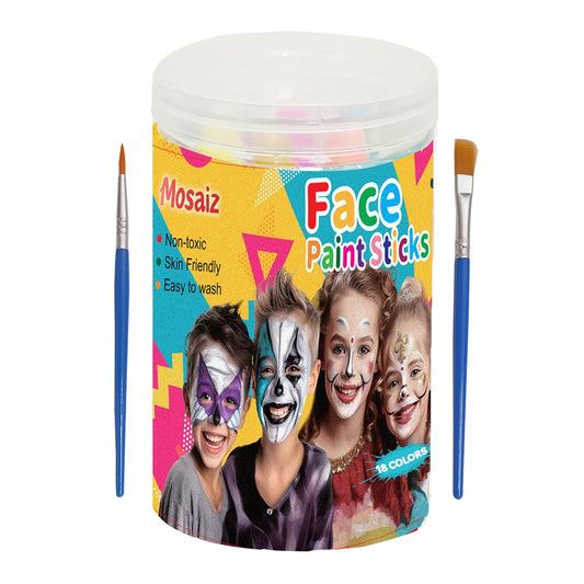 Mosaiz Face Paint Kits for Kids, 18 Colors Water Based Face Paint Kit, Twistable and Washable Paint Sticks for Festival, Birthday, Purim, Halloween, Cosplay Makeup and Body Paints for Adults