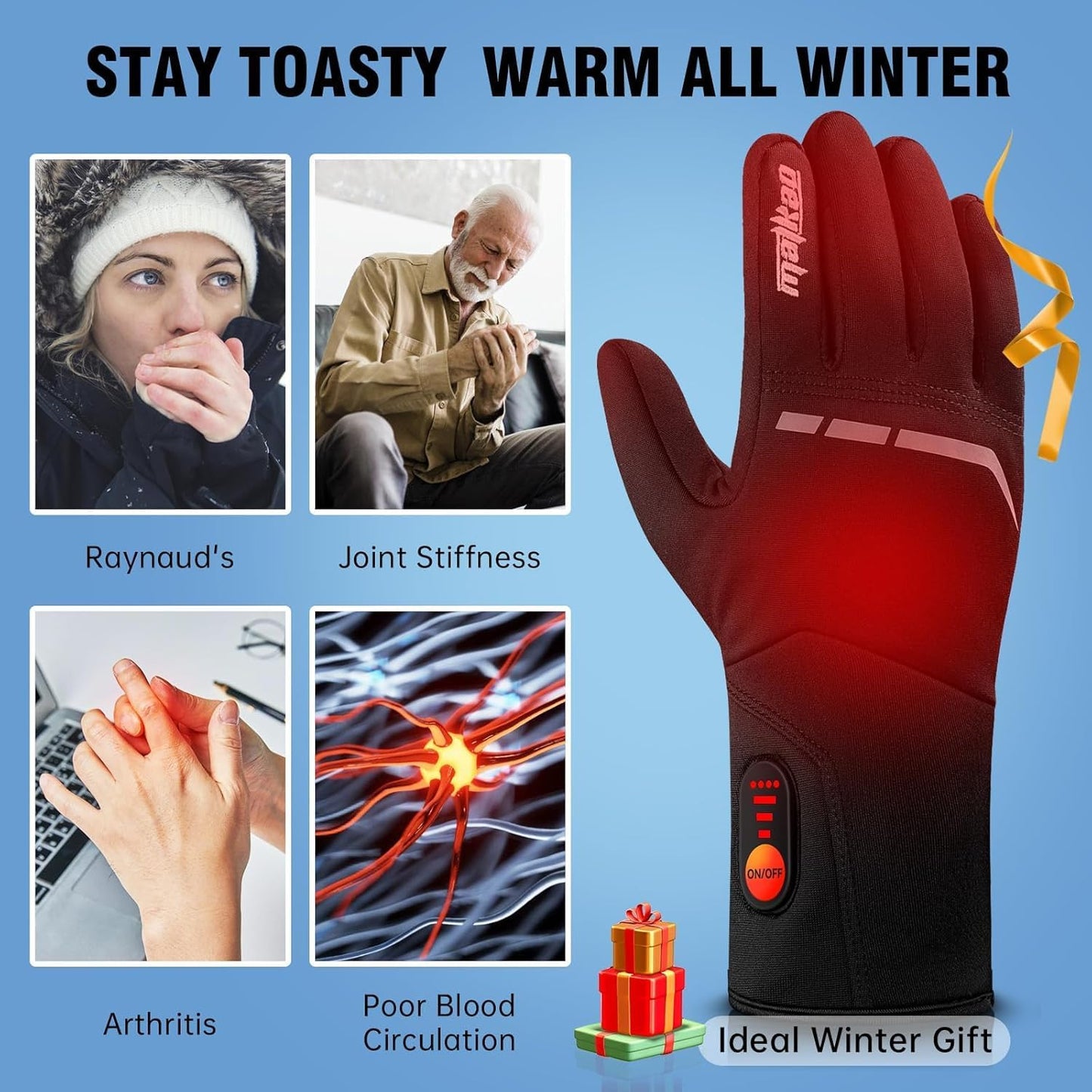 Heated Gloves Liners for Women Men, Rechargeable Electric Battery Thin Heated Work Gloves for Raynaud, Winter Warm Glove Liners for Driving Workingï¼ˆSliverï¼ŒL