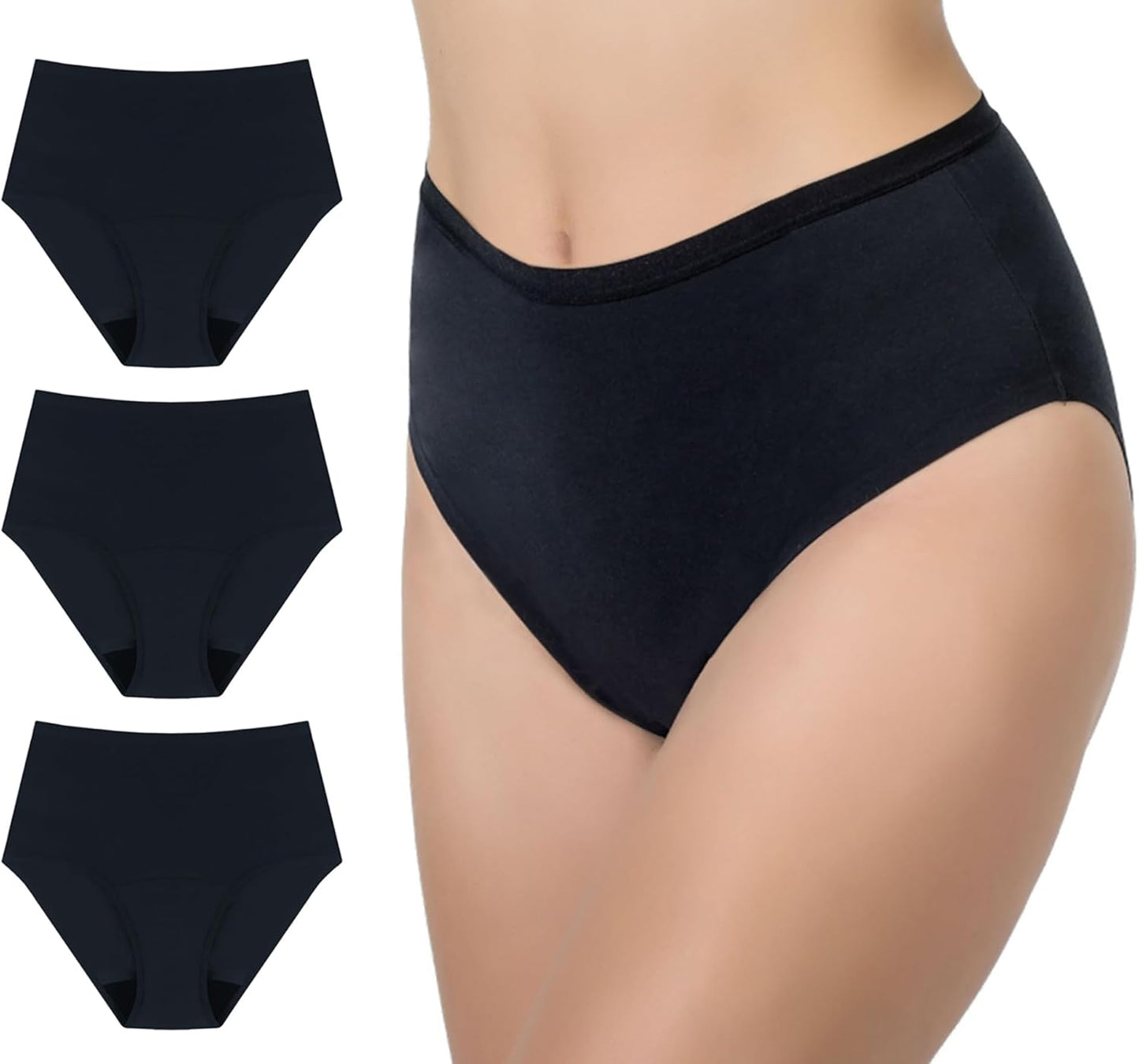 AIRCUTE Washable Urine Absorbency Incontinence Underwear for Women Bladder Leak Proof Cotton Panties 60ML 3 Pack(Black, Small)