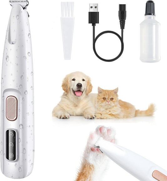Dokwitz Electric Dog Trimmer for Paws with LED Light, Rechargeable, Low Noise, Waterproof Hair Clipper (White 1 Set)