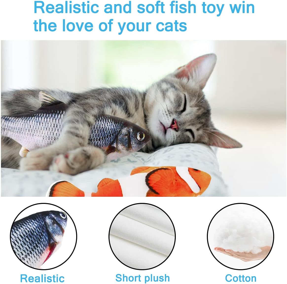 Interactive Cat Toys Flopping Fish with Catnip, Moving Cat Toys for Indoor Cats 2Pack, 11" Electric Automatic Kitten Kicker Exercise Toy, Wiggle SilverVine Floppy Fish for Small Dogs, Kitten