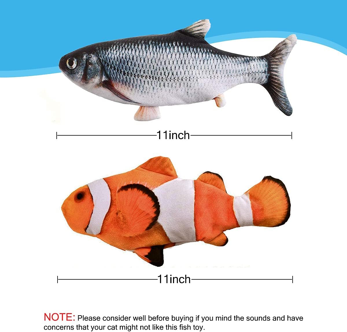 Interactive Cat Toys Flopping Fish with Catnip, Moving Cat Toys for Indoor Cats 2Pack, 11" Electric Automatic Kitten Kicker Exercise Toy, Wiggle SilverVine Floppy Fish for Small Dogs, Kitten