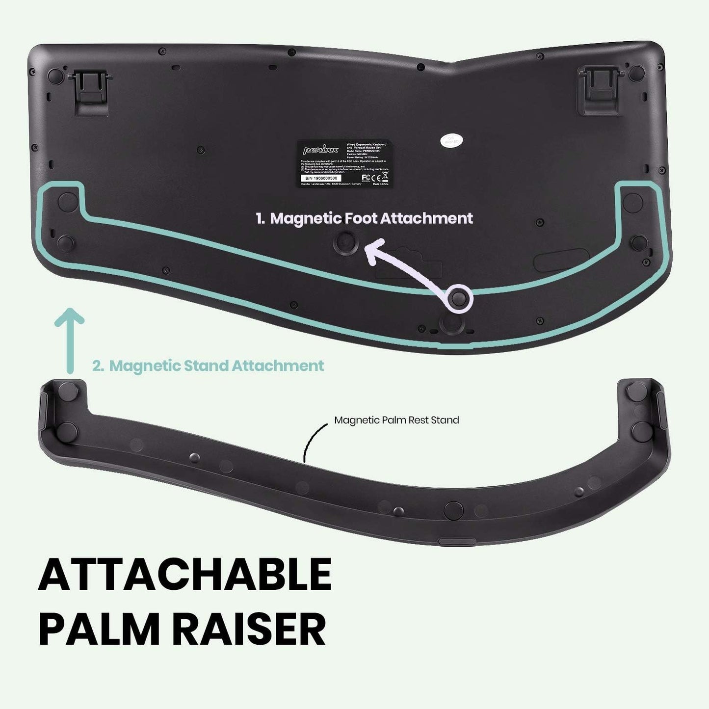 Perixx PERIBOARD-330B, Wired Ergonomic Keyboard with Adjustable Wrist Rest, Illuminated Keys, and Membrane Low Profile Keys, 2 Extra USB Ports, US English Layout