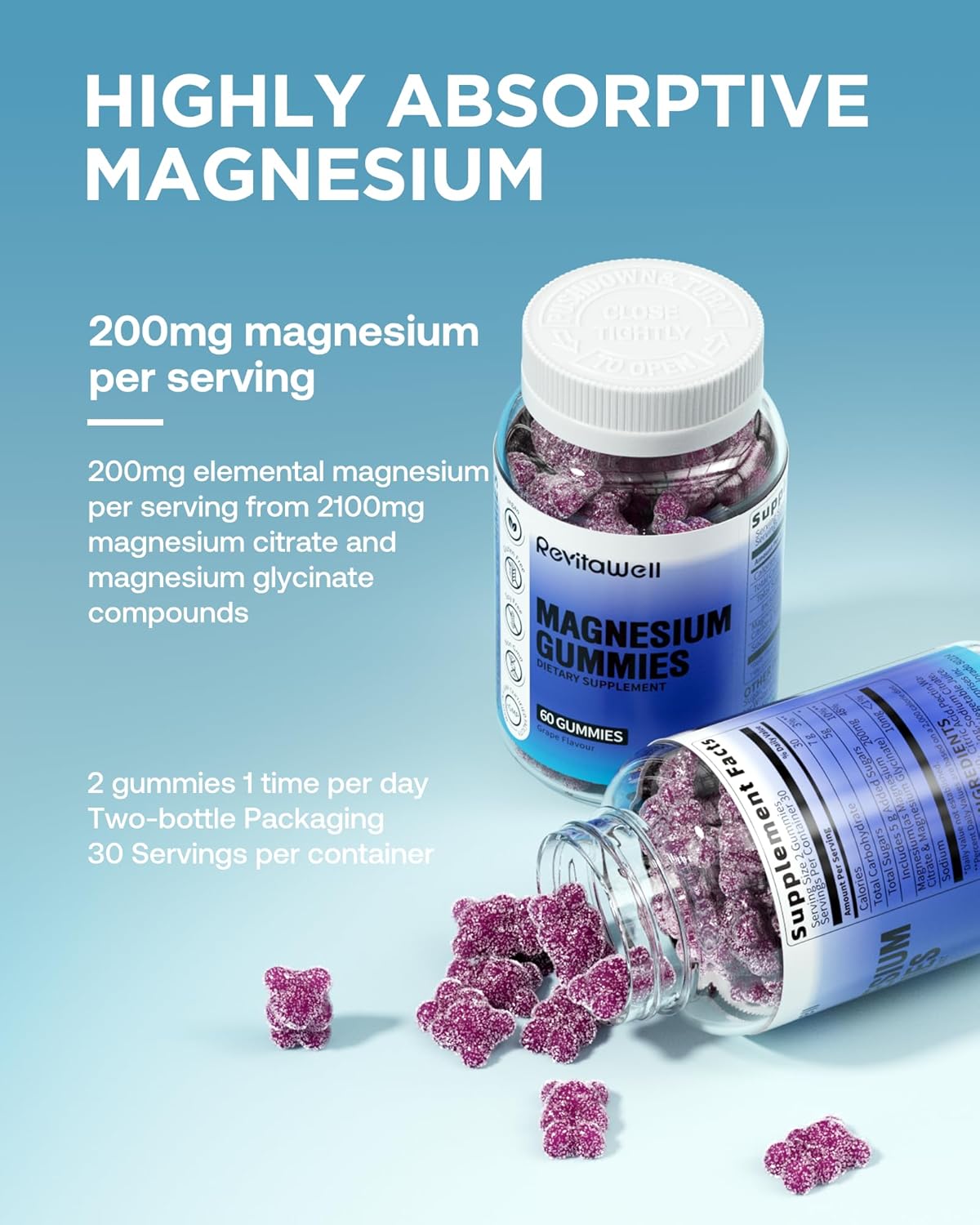 Magnesium Gummies with 2100mg Magnesium Glycinate & Magnesium Citrate(200mg Elemental Magnesium), Calm Magnesium Gummies Vegan for Adults, Support Sleep, Muscle, Bone, Energy, Heart, 120 Count