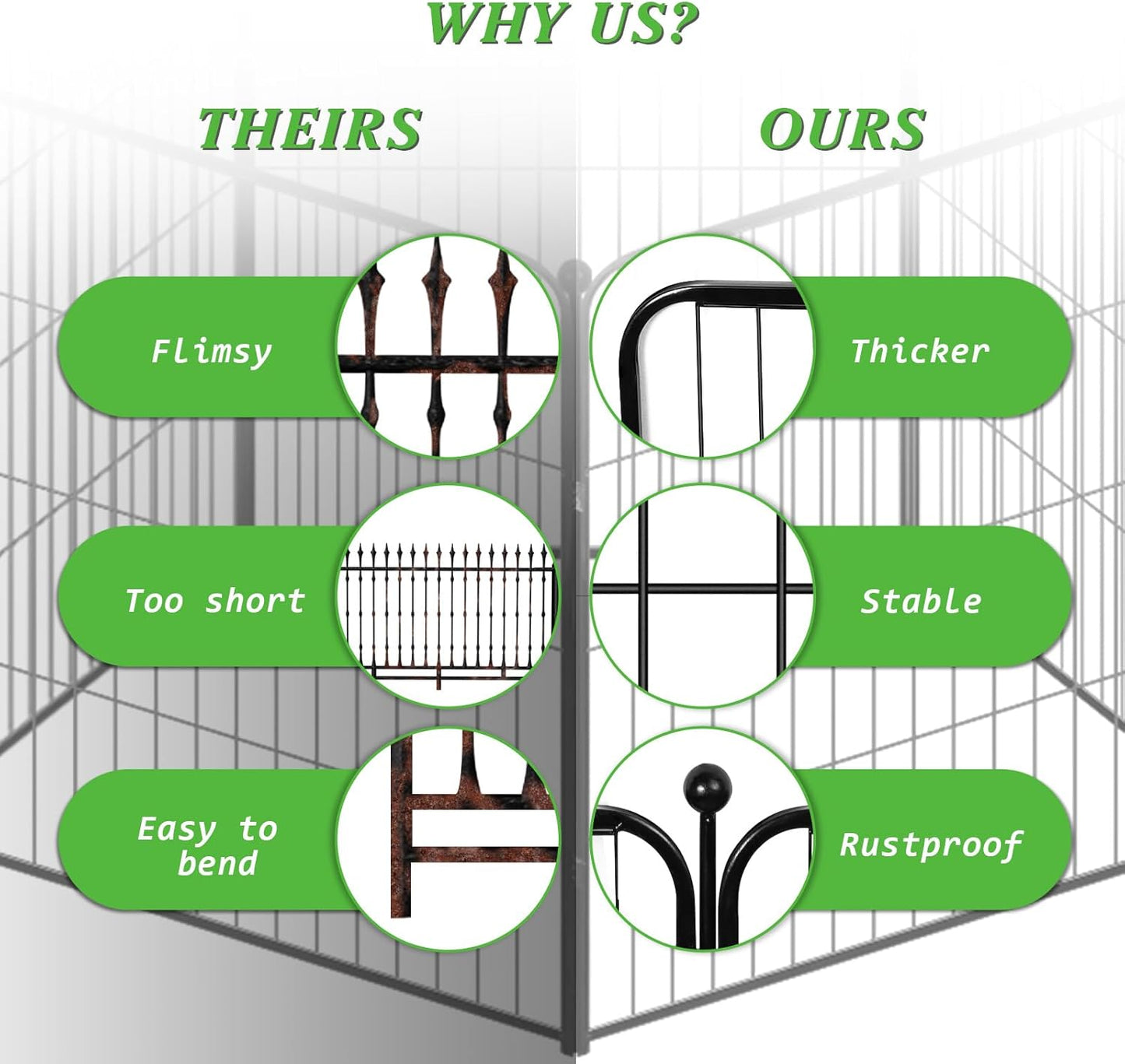 Decorative Garden Metal Fence, 32in(H)Ã—11.5ft(L) Heavy Duty Iron Animal Barrier Fence, Dog Fencing Panels Outdoor, Yard (5 Panels+6 Stakes)