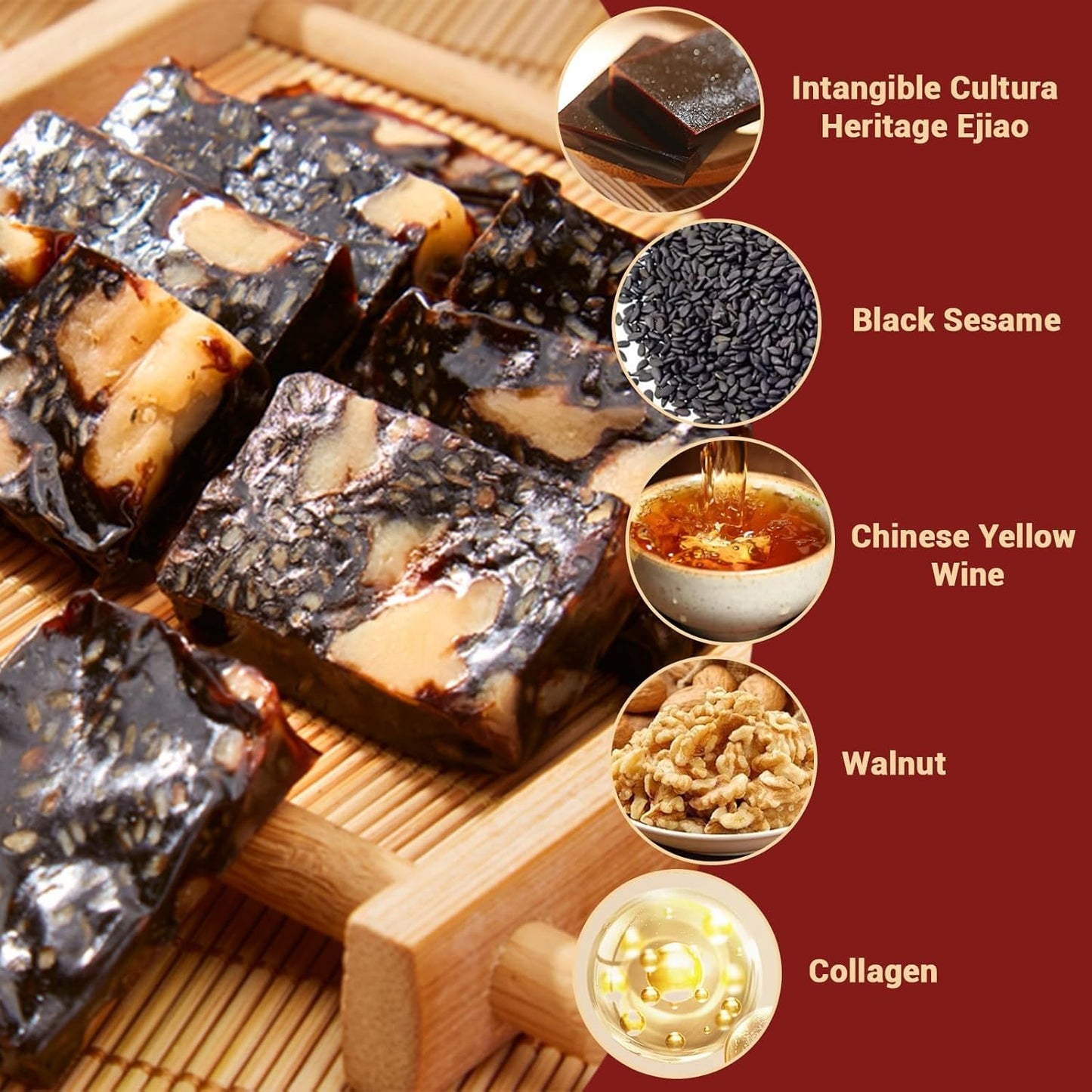 Black Sesame Protein Bar Colla Corii Asini Walnut Cake, Meal Replacement High Protein Snack Used to fight anemia and regulate blood circulation,Handmade, 240g (8.5oz) æ»‹é˜´è¡¥è¡€ å…»è‚¾å›ºç²¾ å®˜æ–¹æ——èˆ°æ­£å“�