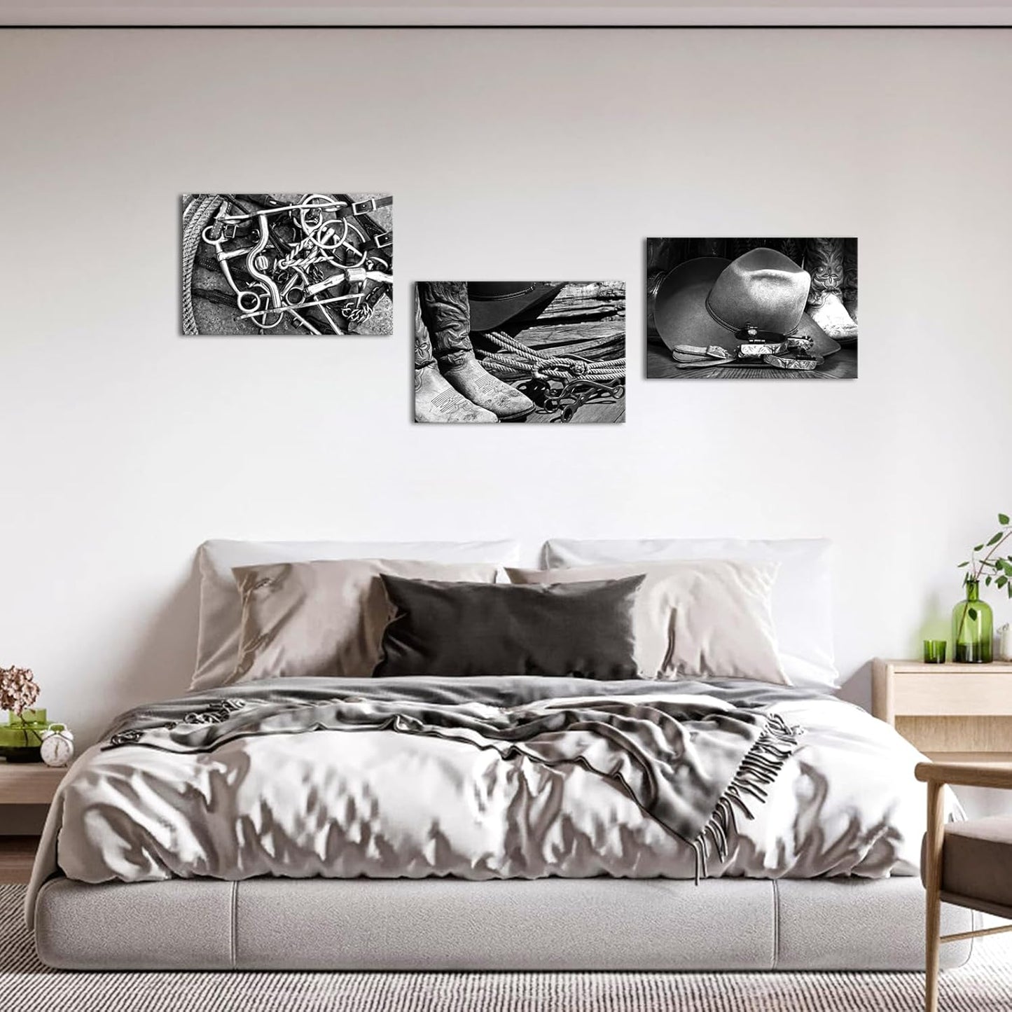 Kalormore 3 Piece Black White Western Wall Decor Rustic Farm Countryside Framed Artwork for Bedroom Living Room Ready to Hang (16"x24"x3pcs)