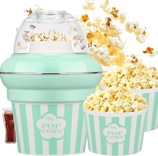 Popcorn Machine Hot Air Popcorn Maker No Oil, High Popping Rate, 5.3 Quart Quarts 1100w 2 Min Fast Popping Air Popper with Butter Melter, BPA-Free, Popcorn Poppers for Home (Green)