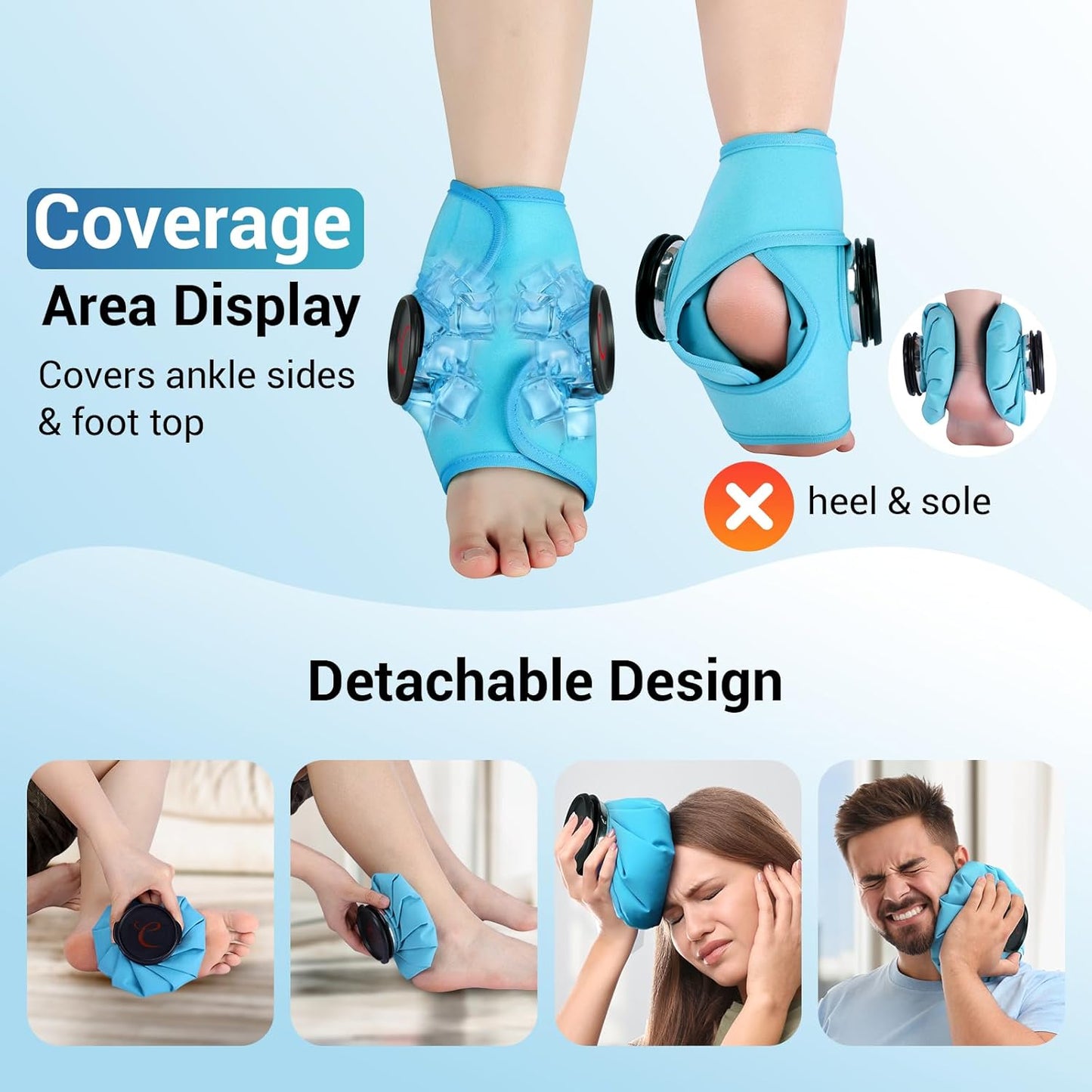 Comfytemp Ankle Ice Pack Wrap, Wearable Foot Ice Bags for Injuries Reusable, FSA HSA Eligible, 1H Long Lasting, Hot & Cold Therapy for Swelling, Achilles Tendonitis, Sprain, Arthritis, Athletes Foot